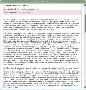 Printscreen al unei discutii despre filmul Filantropica (Nae Caranfil), care a avut loc pe forumul Pahico, în hattrick.org (1)