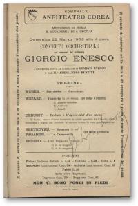 Afiş al unui concert Enescu în Italia
