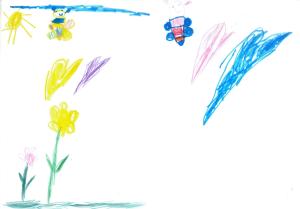 Desen cu flori, soare  şi fluturi