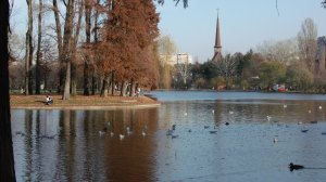 Vedere din București. Biserica din Parcul IOR, văzută peste lac atunci când încolțesc sălciile. Foto: Calin Hera