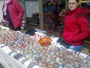 Muzeul Ţăranului Român, de Florii 2014. Ouă încondeiate, 10 lei bucata. Foto cu telefonul: Călin Hera