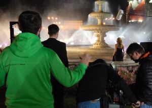 Imagini de la filmările pentru spotul FFE, cu Tudor Gourgiu și Manuela Hărăbor. Sursa: facebook/ffe.ro