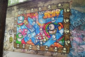 Vedere din Viena. Lac vertical cu peşti şi conducte (pe un gard). Foto: Călin Hera